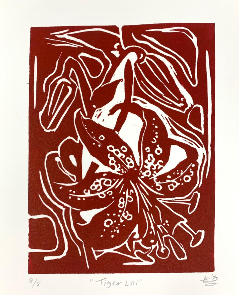 Tiger Lili, Linocut, 2023